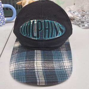 Miami Dolphins black/aqua snapback hat plaid brim Youth